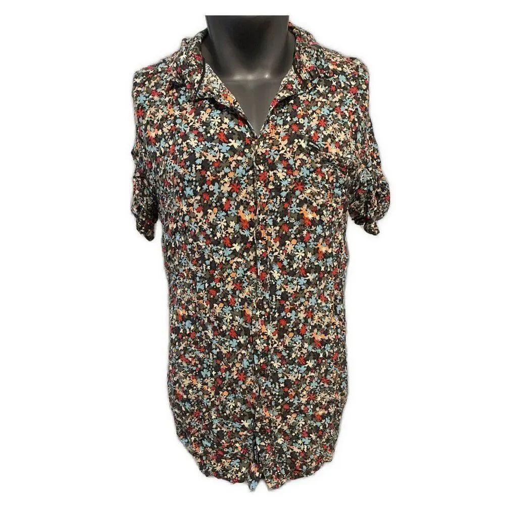 Rip Curl Men’s Multicolor Floral Short Sleeve Button Down Shirt Viscose Xl